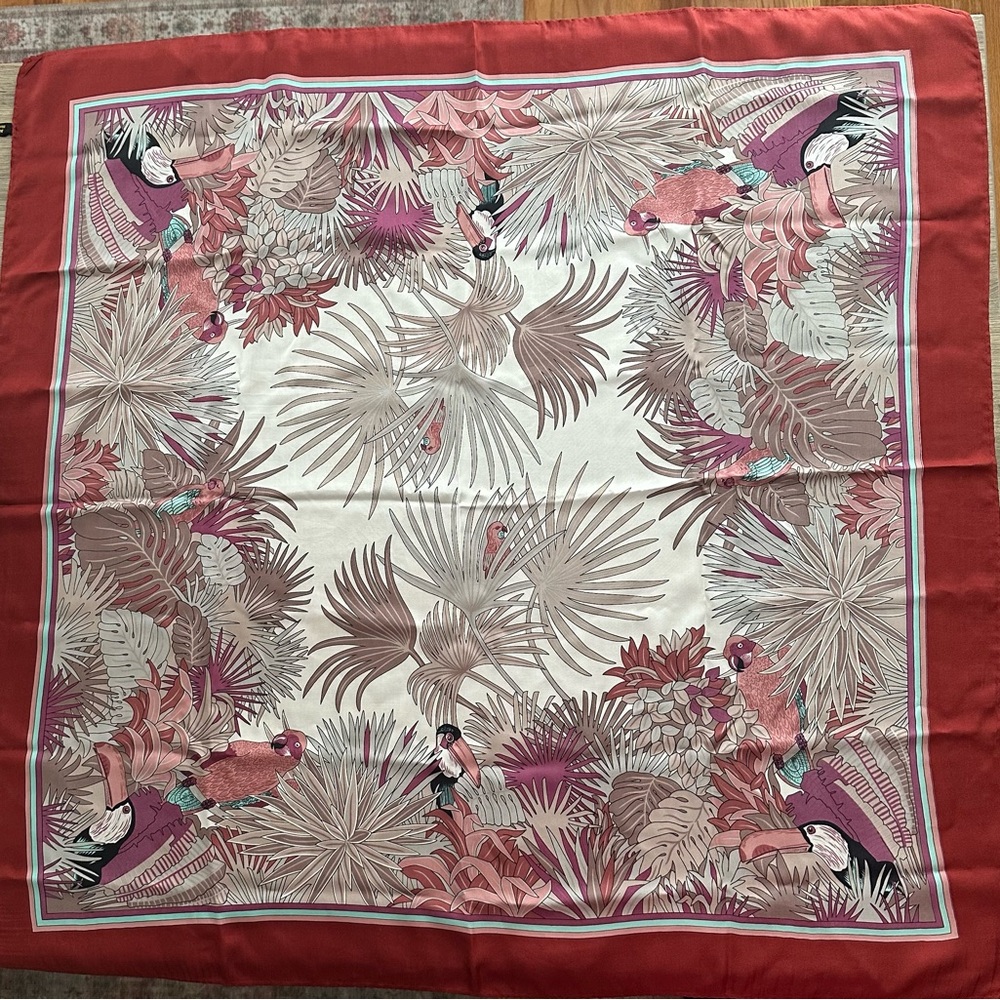 Vintage Made in Italy LARGE 33 x 33 Tropical Print Silk Scarf